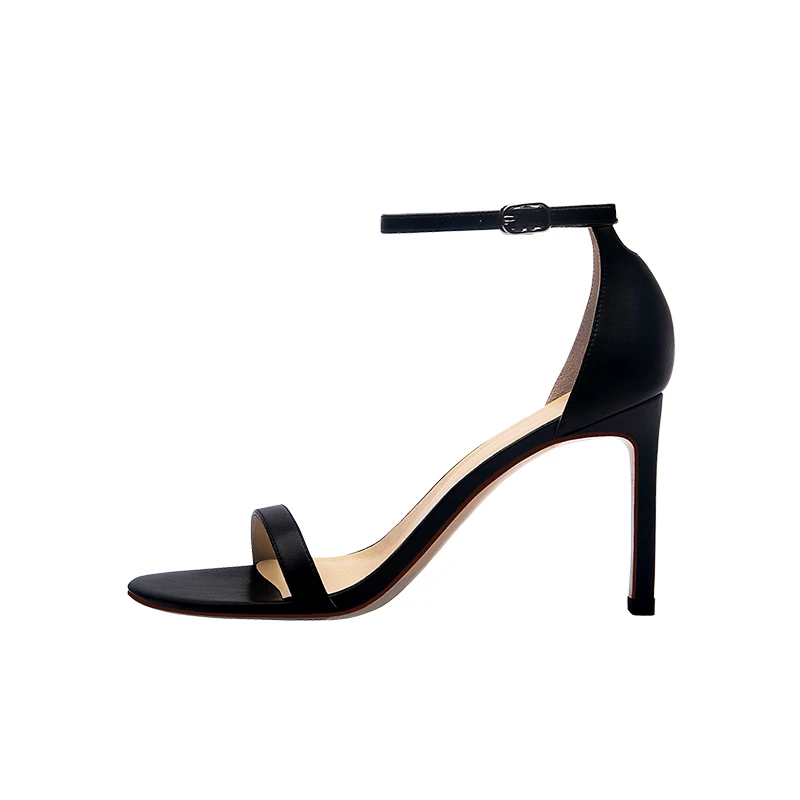 New Women Open Toe Sandals Ladies Daily Side Open Summer Shoes Fashion Women's Covered Heels with Buckle Strap Genuine Leather