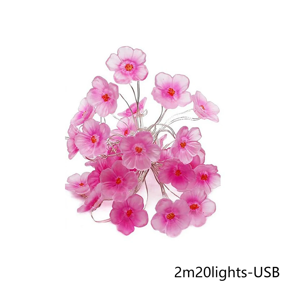 20/30 Led Lights Pink Cherry Blossom String Lights Christmas Holiday Party Decor Led Light Garland Sakura Hanging Light String