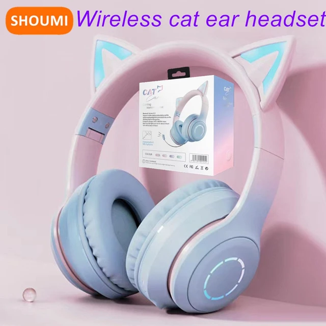 Auriculares inalámbricos con orejas de gato para niños y niñas, cascos con  Bluetooth, RGB, LED intermitente, bonitos cascos con micrófono, regalo -  AliExpress