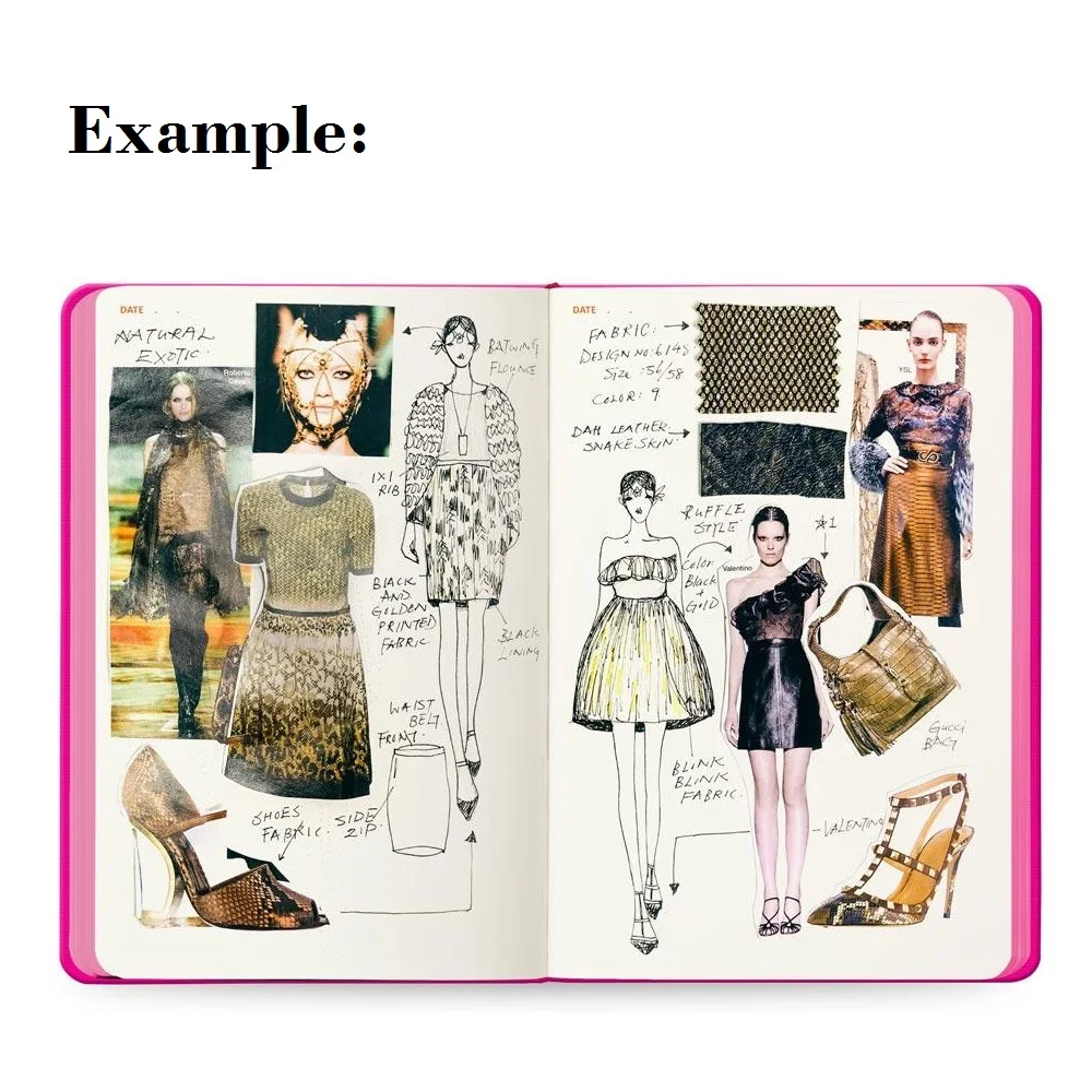 A5 Womens Sketchbook Cherry Notebook with 130 Pages Fashion Figure Templates and Fashion Dictionary Candy Color