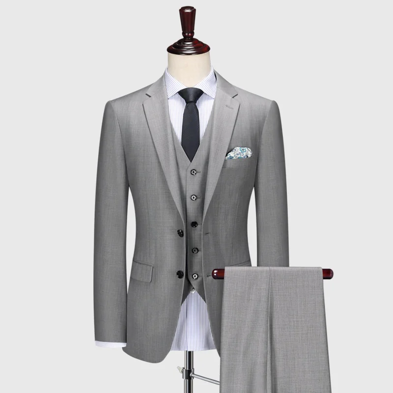 

Men Suits Set 60% Wool Blazer Vest Pant Light Grey Slim Fit Wedding Groom Wear Plus Size 58 Businessman Daily Fashion Clothing