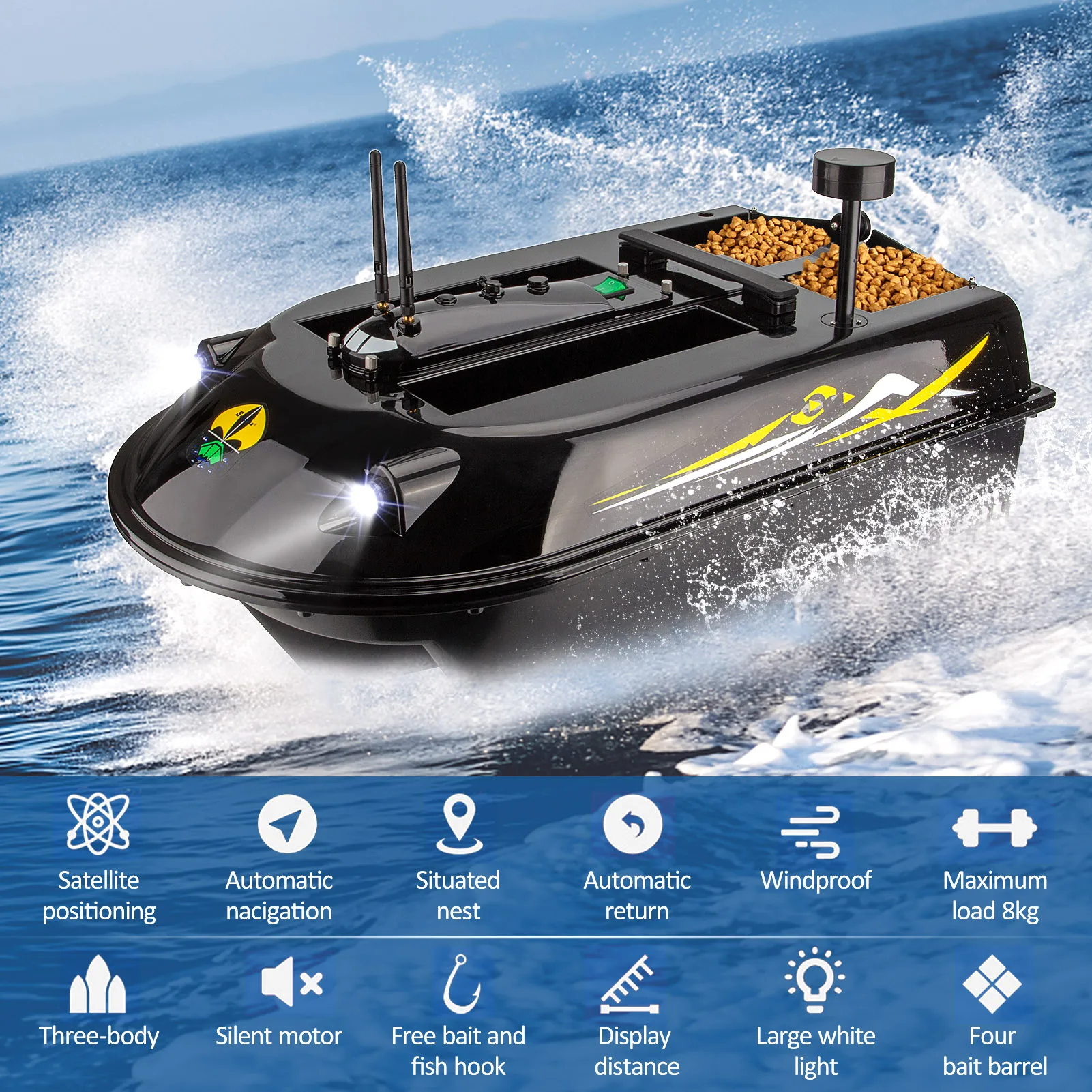 GPS RC Fish Bait Boat 8kg Load with 600M Remote Control Sea