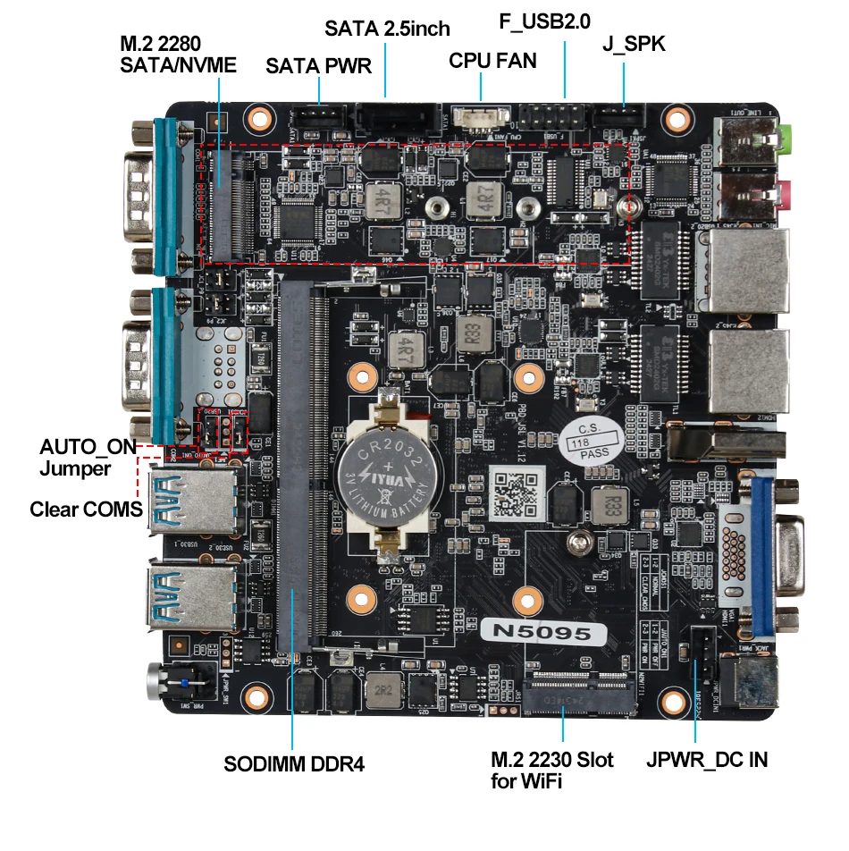 Fanless Mini Industrial PC Intel Celeron N5095 2x RS232 Serial Ports 2x Gigabit Ethernet Mini-PCIe Expansion Windows Linux 3