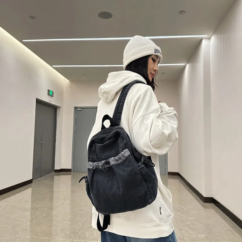 Women's Backpack 2024 New Artistic Denim Canvas Solid Color Simple Large Capacity Fashionable Travel Backpack