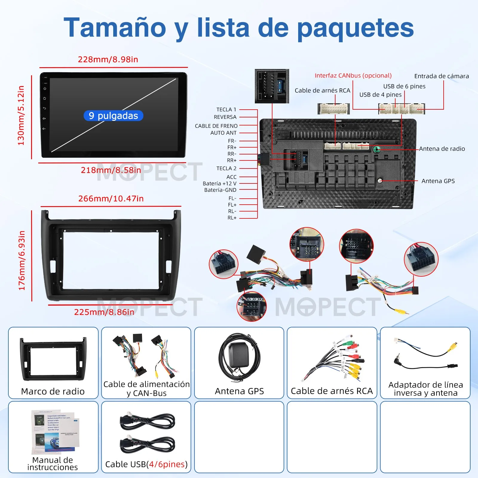 Radio para Auto Android 15.0 de 9 Pulgadas, 4+64 GB, para VW Polo 6R 6C V 2009-2017, Apple CarPlay, Pantalla Táctil IPS, Navegación GPS, FM/AM, SWC, Bluetooth 6