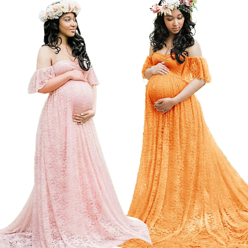

2023 New Lace Maxi Gown Maternity Photography Props Pregnancy Clothes Photography Long Dresses For Photo Shoot Pregnant Dress