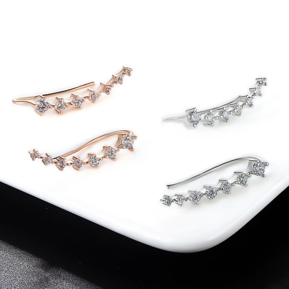 Ear Top Climbers Earrings For Women, 3PC Rhinestone Zircon Gold Precision Plated Full Ear Cuff Crystal Earrings Wraps Pierced Hole Dangle Dainty Contempor