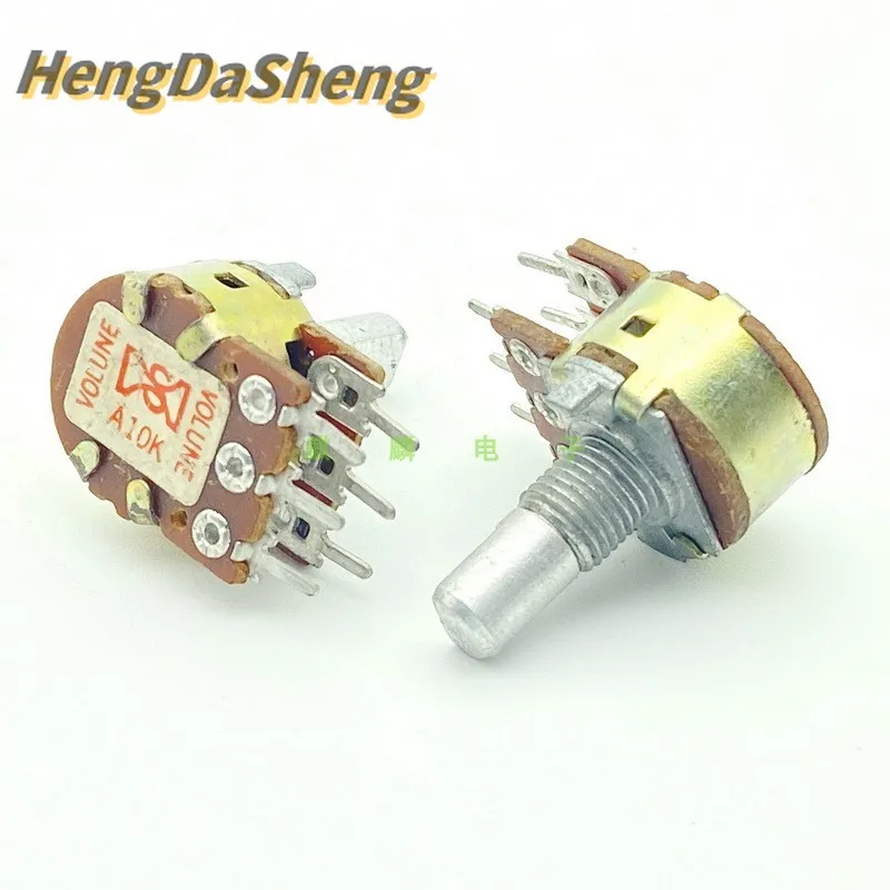 A10K 6-pin Dual Speaker Amplifier Sound Volume Potentiometer A103 15mm Shaft 5Pcs/Lot