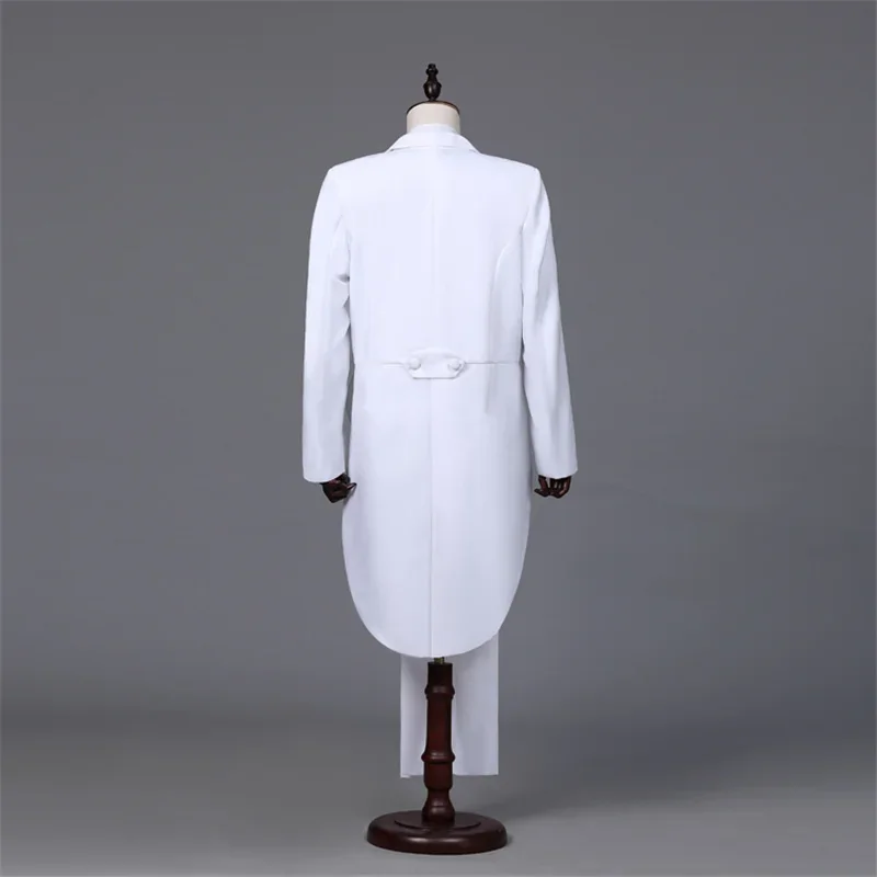 Men's Modern White and Black Basic Style Mens Suit with Tailcoat Stage Jacket Outfits