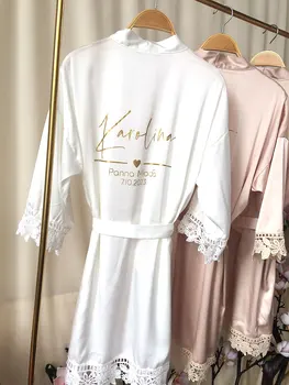 Customized Summer Lace Sleepwear Bride&Bridemaid Wedding Robe Personalized Gown Champagne Kimono Silk Bathrobe Satin Night Dress