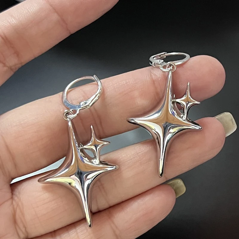 Stylish Silver Star Opal Hoop Earrings for Women