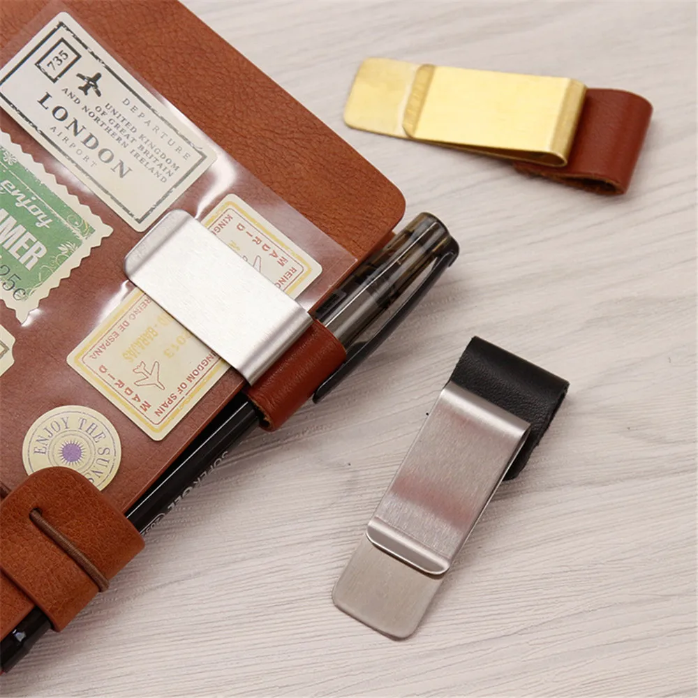 Pen holder pen and brush holder 1 pc metal leather pen holder brass stainless steel pencil clip vintage dairy notebook metal clip clipboards