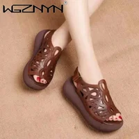Designer femmes sandales en cuir souple chaussures à semelles compensées pour femmes été rétro sandales de luxe chaussures décontractées femmes talons compensés Sandalias 4