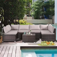 7 Pieces Patio Furniture Set, Modular Patio Set Wicker Outdoor Sectional Sofa Set PE Rattan Wicker Patio Conversation Set 3