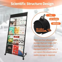 Magazine Rack Floor-Standing,4-Layer Brochure Holder Display Stand Tiered Design with Wheels,High-Hardness Metal Magazine 2