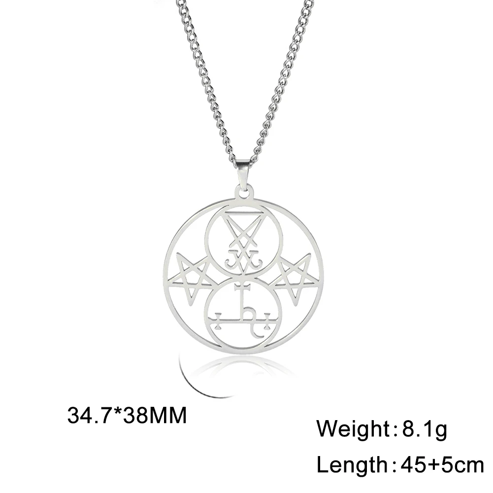 Sigil of Lucifer Lilith Pendant Necklace - Stainless Steel Satanic Pentagram Amulet