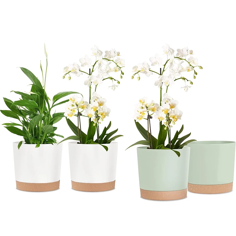 Plant Pot, 2 Pack Planters for Indoor Plants with Drainage Holes & Saucer, Outdoor Flower Pots Home Garden Modern Decor - 4