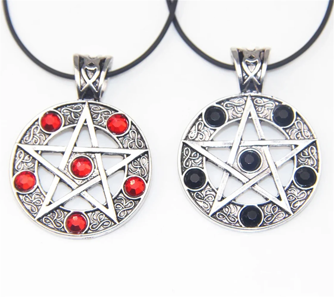 ZRM Mode Vintage Supernatural Schwarz Rot Luzifer Satan Hexe Schützen Stern Amulett Pentagramm Anhänger Halskette Schmuck Männer Frauen