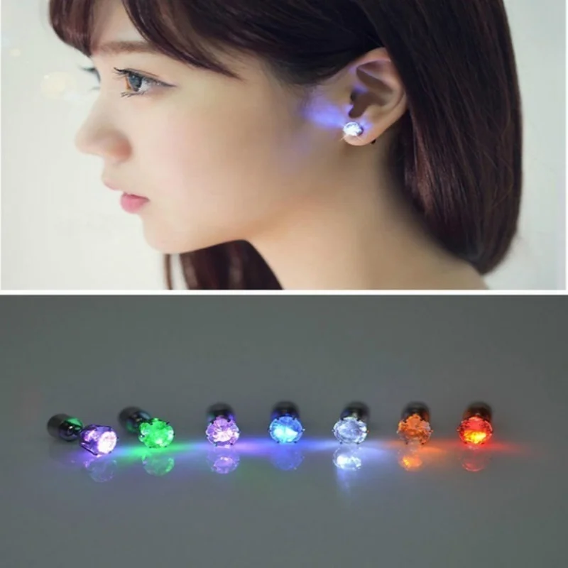 LED Earrings 1 Pair Boys Girls LED Light Christmas Gift Halloween Party Square Night Bling Studs Earring Led Party Music Festival Band