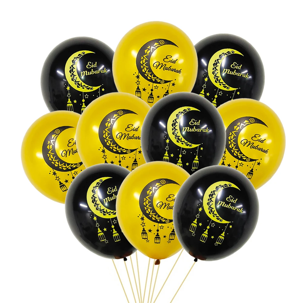 10Pcs 12Inch Eid Mubarak Latex Balloons Ramadan Decoration 2026 Gold Moon Star Balloon Ramadan Eid Muslim Islamic Party Supplies
