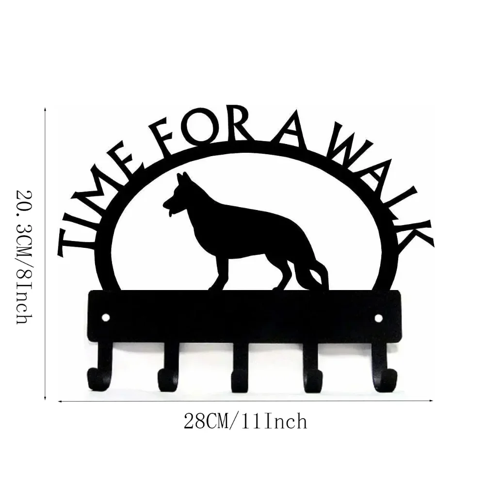 1pc 11in German Shepherd Standing Time For A Walk Key Rack Dog Leash Hanger Wall Hook Bathroom Accessories Hallway Wall Sticker 2