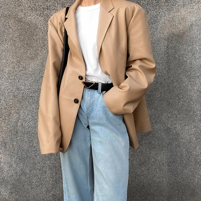 

Phantasy Fashion PU Leather Coat Woman Black Jacket Autumn Winter Blazer Y2K Girl Casual Streetwear Brown Party Outwear Clothing
