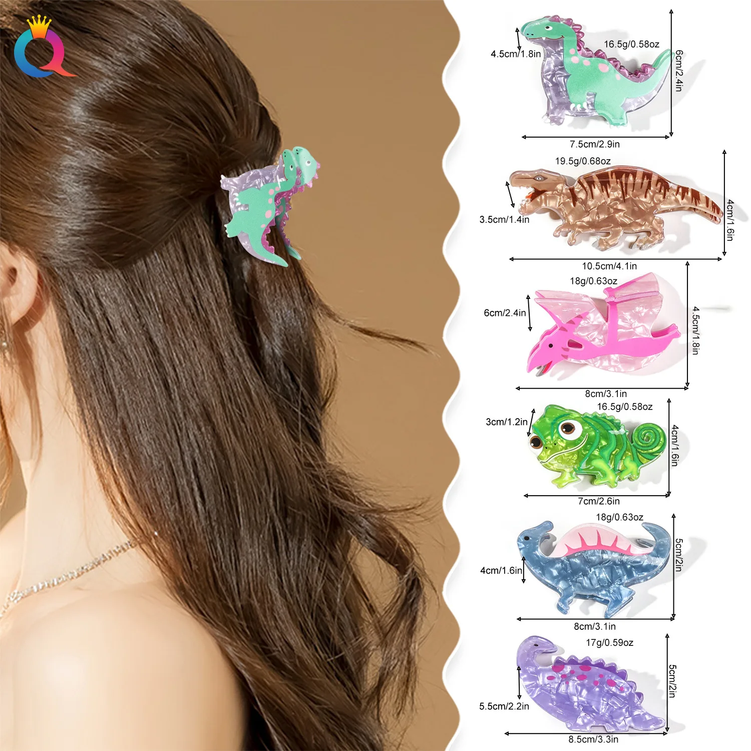 Pascal Rapunzel Lizard Hair Clip Acrylic Cartoon Dinosaur Hair Clip Cute Plate Grab Girls Shark Accessories hair accessories,hair clips
