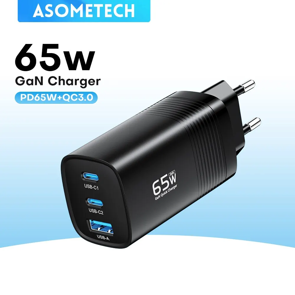  ASOMETECH GaN USB Type C Charger 65W 45W PPS PD QC4.0 Quick Charger For Macbook Laptop IPAD Tablet iPhone 14 Samsung S23 Ultra 