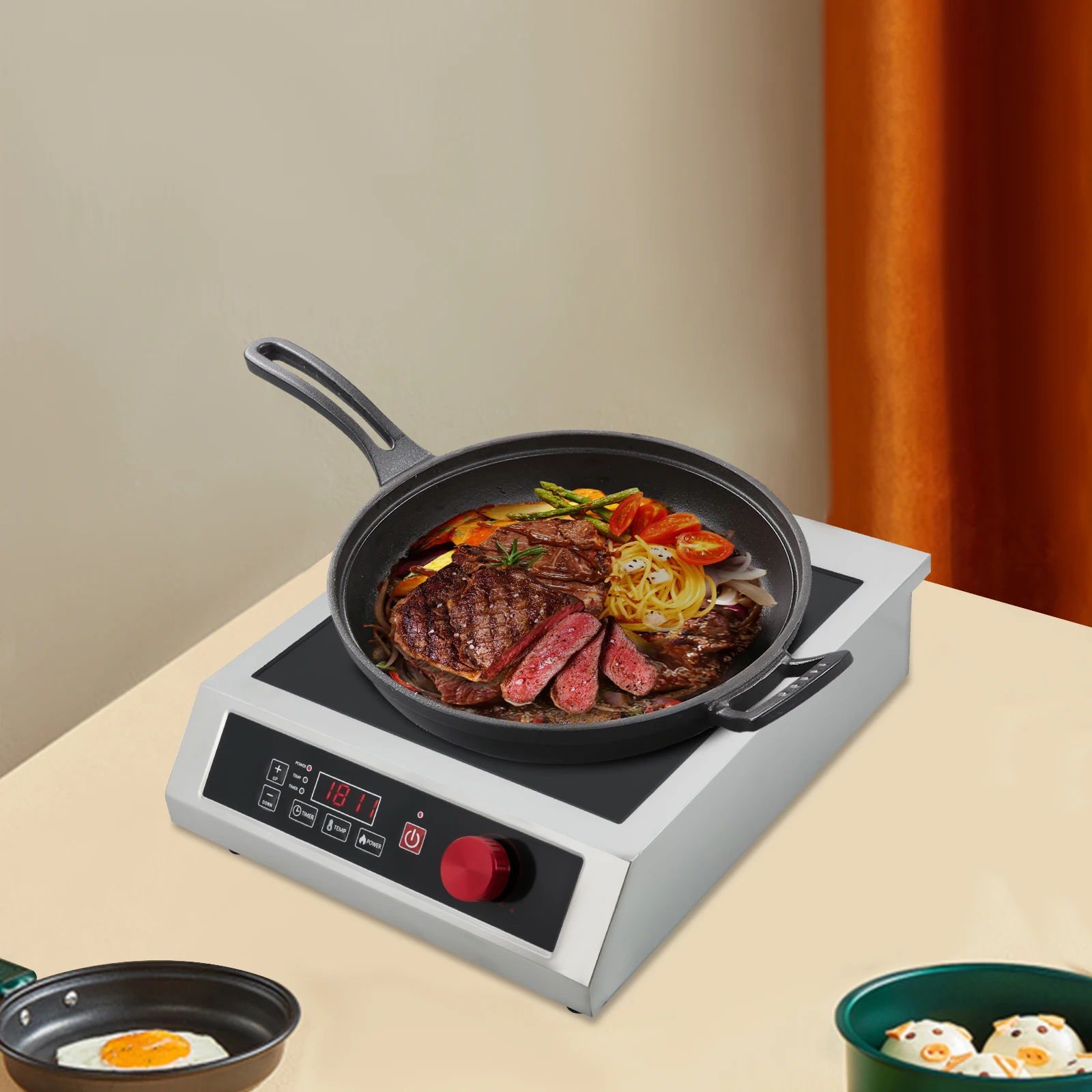 Y14 3500W Stainless Steel Induction Cooktop,110V Black Electric Induction Burner Tabletop 43*35*9cm for Commercial Places 4