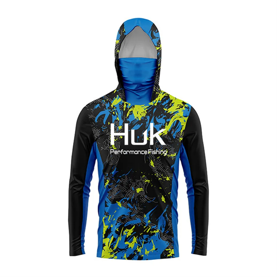 HUK Fishing New Fishing Shirts Upf 50 Long Sleeve Hooded Face Cover Camisa Pesca Tops UV Protection Face Mask Clothes