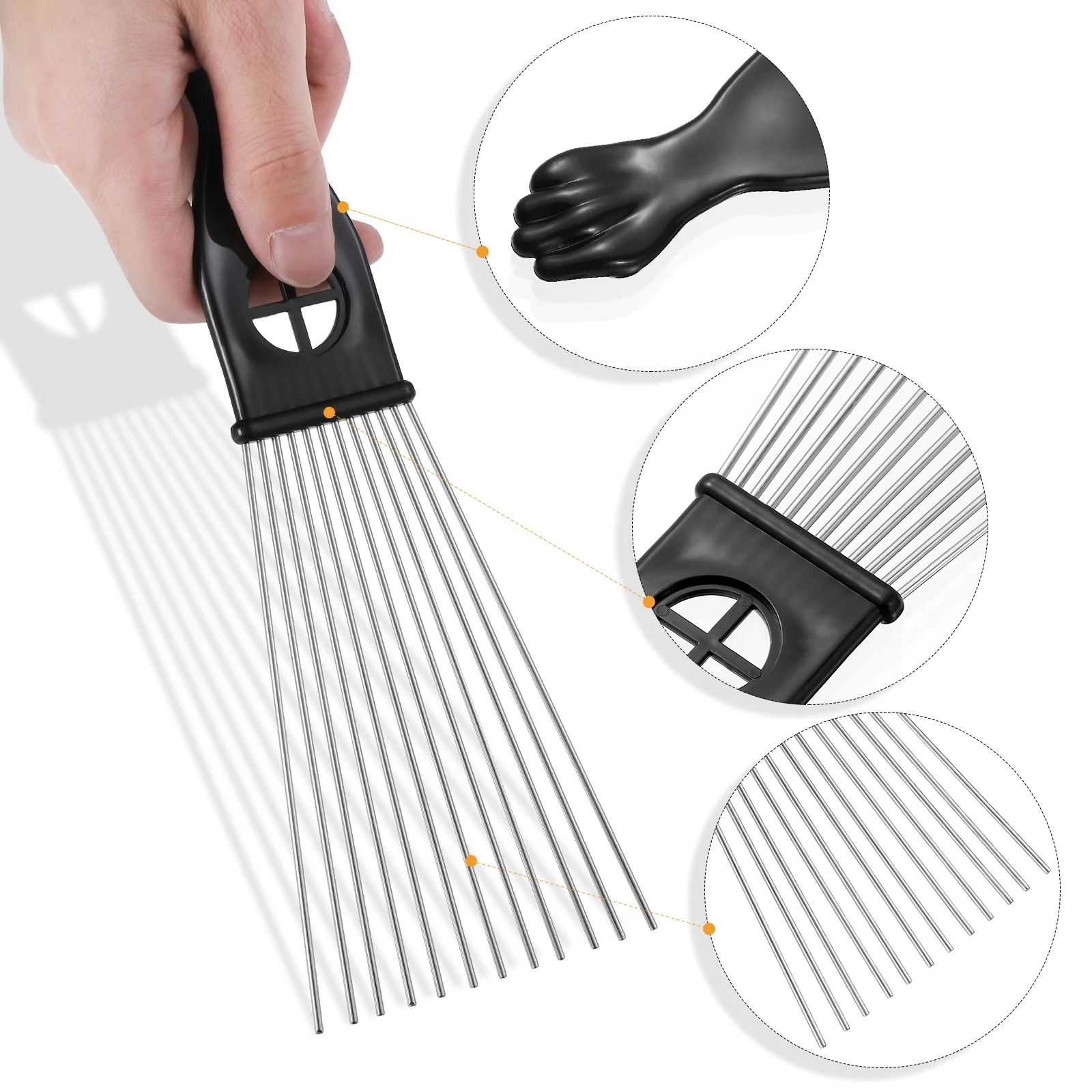 FRCOLOR 2pcs Fist Metal Pick Lift Hair Comb Detangle Braid Hair Comb Man Styling Comb for Home Barbershop (Black) 3