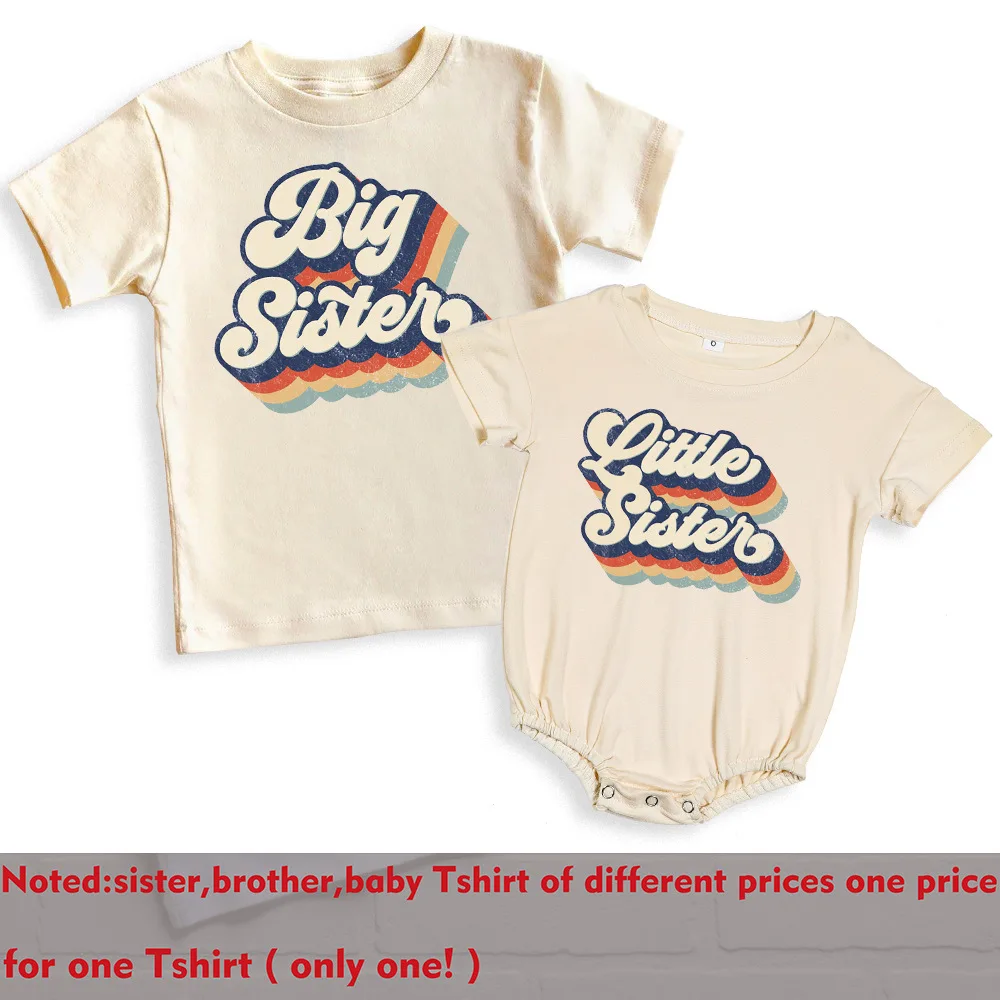 Big Bro Little Bro Printed Family Matching Outfit Shirt Retro Sibling Tee Tops Brother Sister T-shirt Baby Large Bubble Romper 3