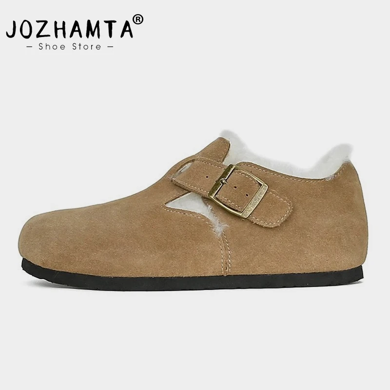 

Женские зимние ботинки JOZHAMTA, размер 35-40, ботильоны из натуральной кожи, Зимние удобные ботинки из натурального меха на плоской подошве, женская обувь
