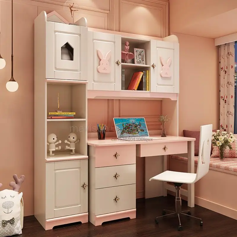 Bedroom Writing Desk Set For Children Pink Nordic Minimalist Wooden Desk And Chair Indoor Home Furniture For Small Apartment