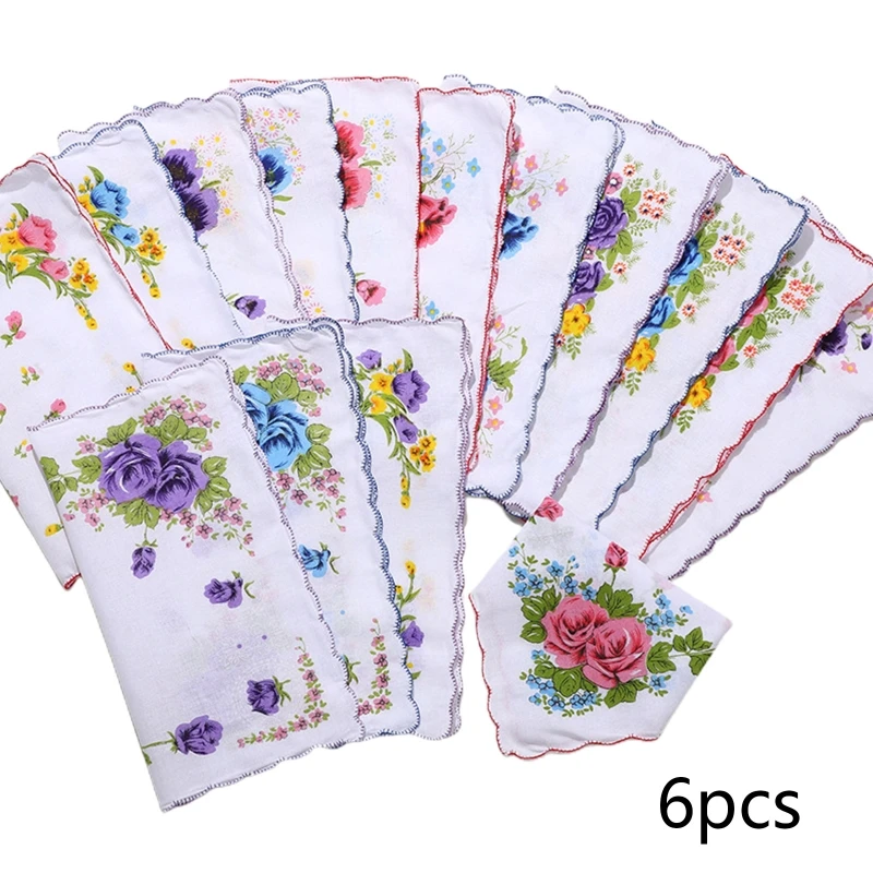 

652F Women Pocket Handkerchief Set Reusable Cotton Handkerchief 28 x 28cm Mini Face Towel DIY Hairband for Women Girl Wedding