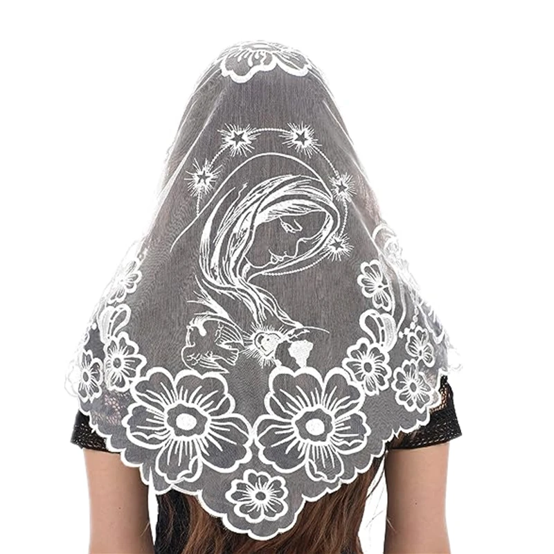 Catholic Church Veil Mass Lace Mantilla Embroidery Head Covering for Women