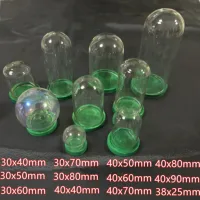 30X Mini Glass Cloche Dome Container With Green Base Terrarium DIY Glass Display Domes For Decor Tabletop Garden Wedding Office 1