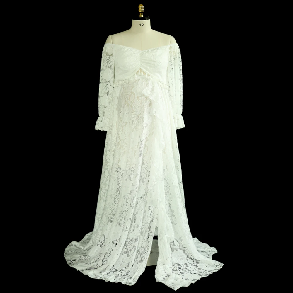 Boho Style Lace Maternity Dress Bohemian Photo Shooting Pregnancy Dress Baby Shower Ruffled Split Cut Lace Dress 7 S69c11e1853254af1839c35a891f65da4f