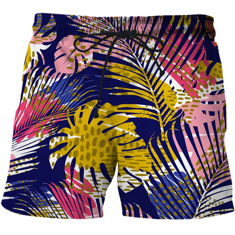 

Painting Leaves Graphic Beach Shorts Pants Men 3D Printing Surf Board Shorts Summer Hawaii Swimsuit Swim Trunks Cool Ice Shorts
