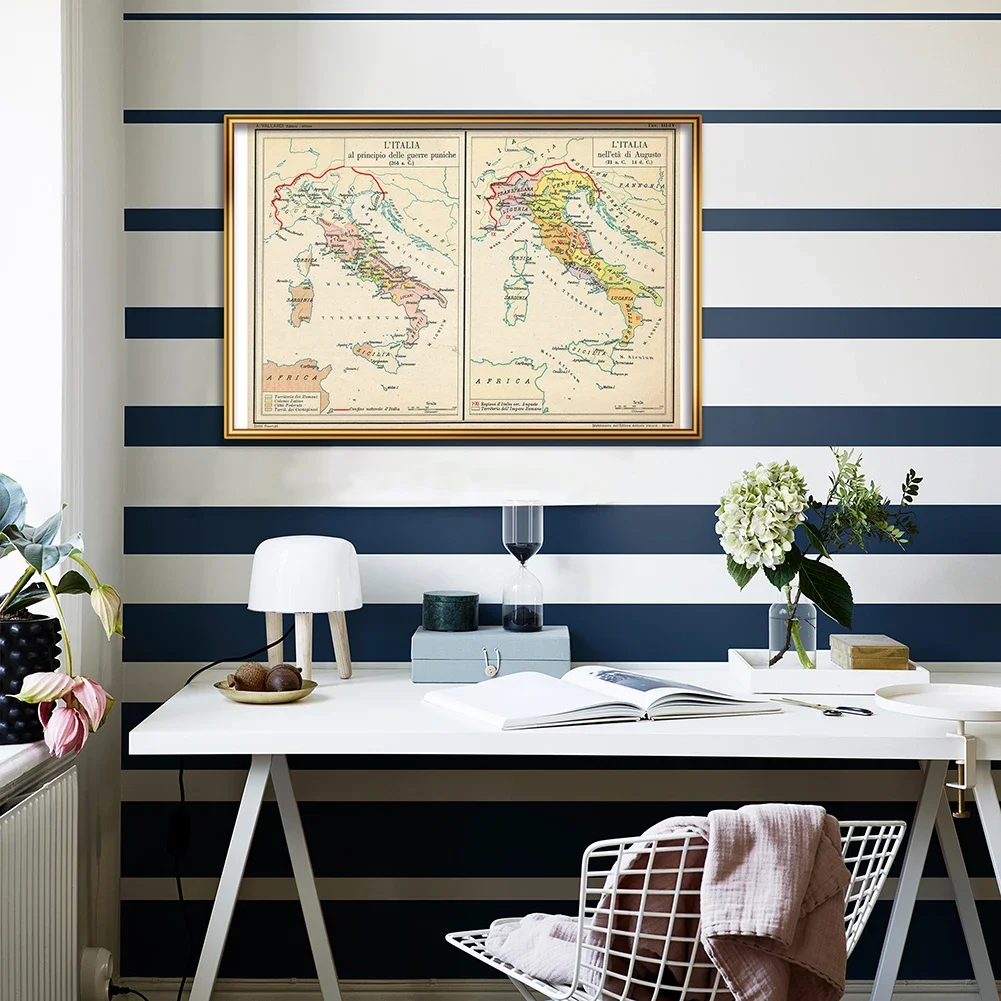 59*42cm The Italy Retro Map In Italian Classic Wall Art Poster Canvas Painting Travel School Supplies Home Decoration