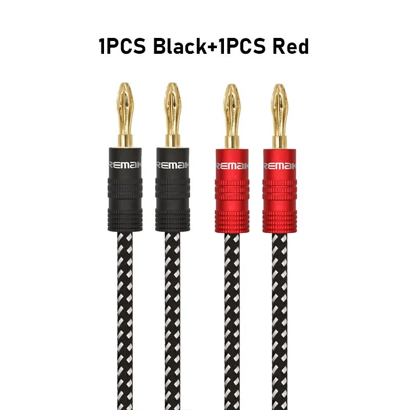 Premium Heavy Duty Braided Speaker Cable with Dual Gold Plated Banana Plugs - 14AWG Tinned Copper
