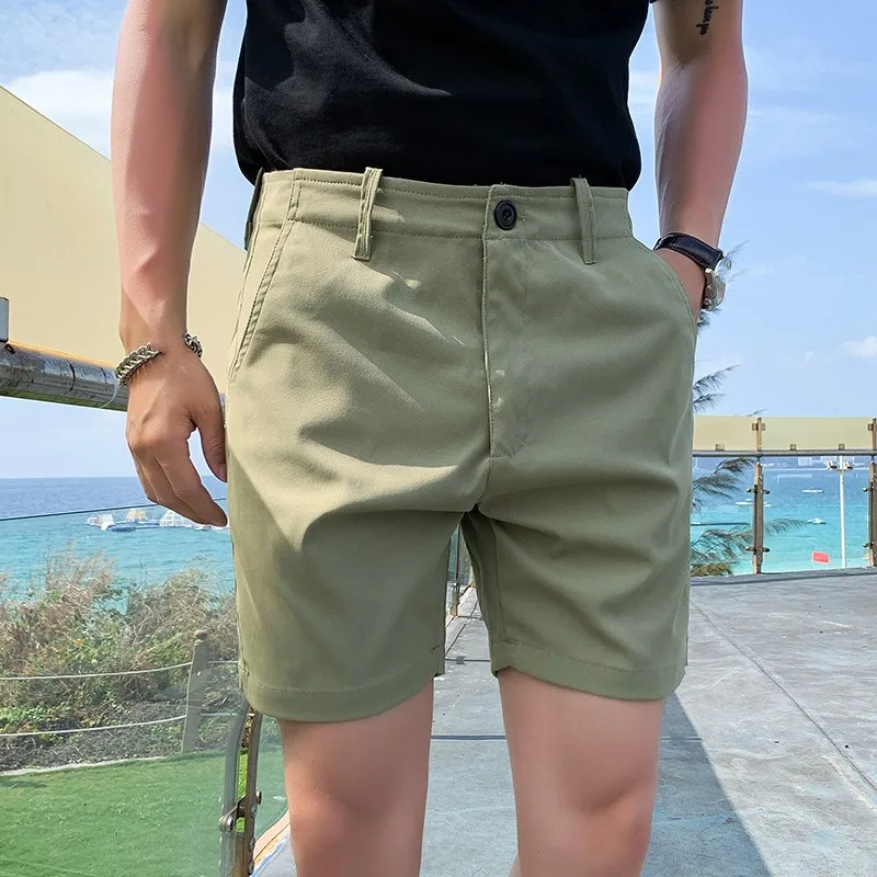 Summer Casual Shorts Mens Solid Korean Business Fashion British Style Vintage Slim Straight Thin Knee Length Suits Shorts maamgic sweat shorts Casual Shorts