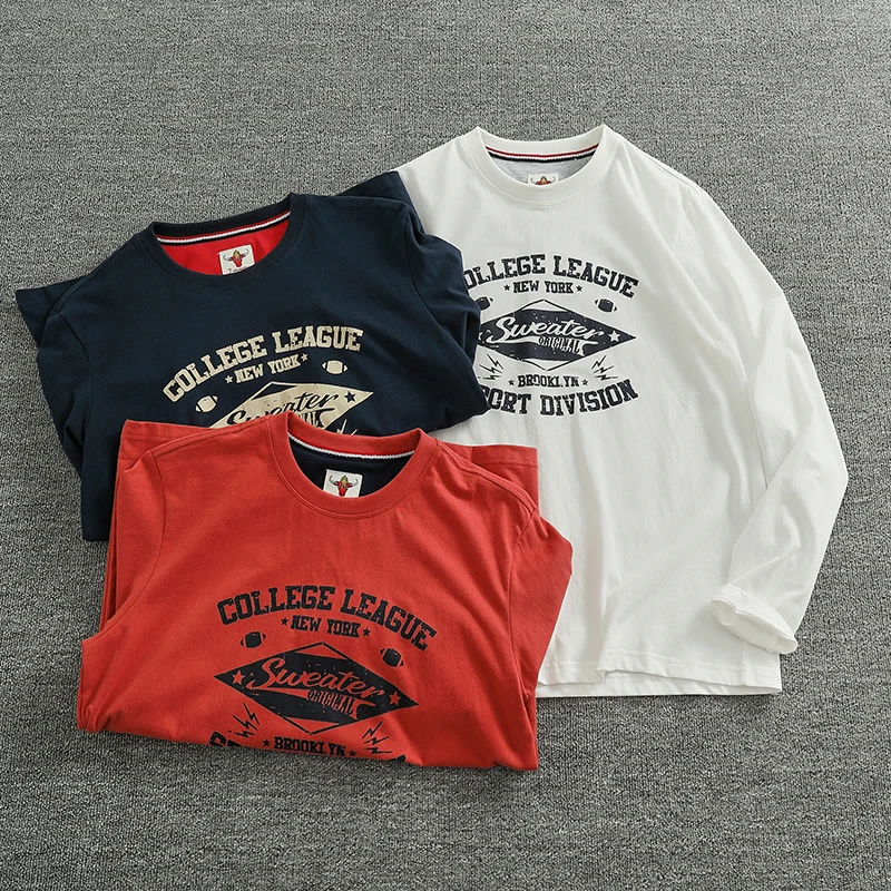 Autumn New American Retro Long-sleeved O-neck Letter Printed T-shirt ...