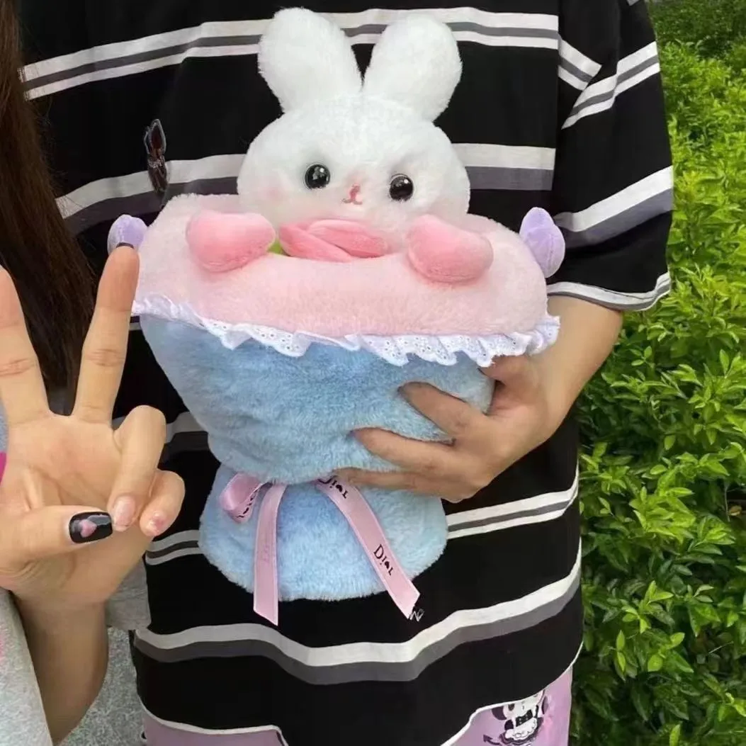 공주 토끼는 꽃다발 인형으로 변신합니다. 봉제 장난감 인형 생일 선물 소녀 발렌타인 데이 인형