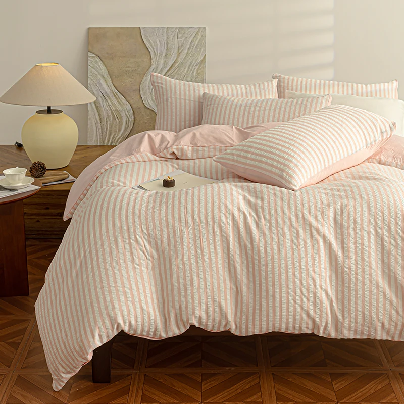Stripe Color Collision Shell Bedding Set Embroidery Student Dormitory Solid Color Four Piece Set for all seasons