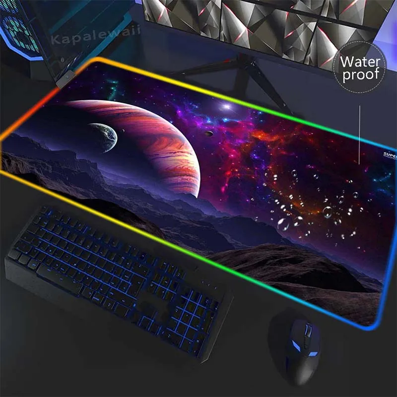 

HD Print RGB Space Large Mouse Pad Gaming Mousepad Keyboard Pads LED Waterproof Mouse Mat Backlit Desk Mats Gamer Laptop Rug XXL