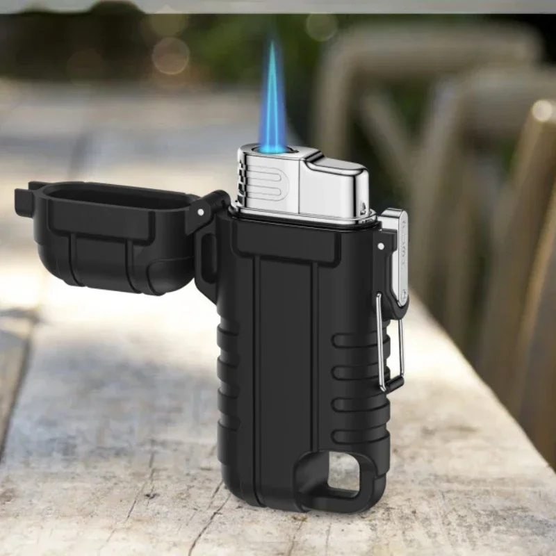New Waterproof Direct-flush Butane Gas Lighter Outdoor Camping Portable Windproof Blue Flame Lighter
