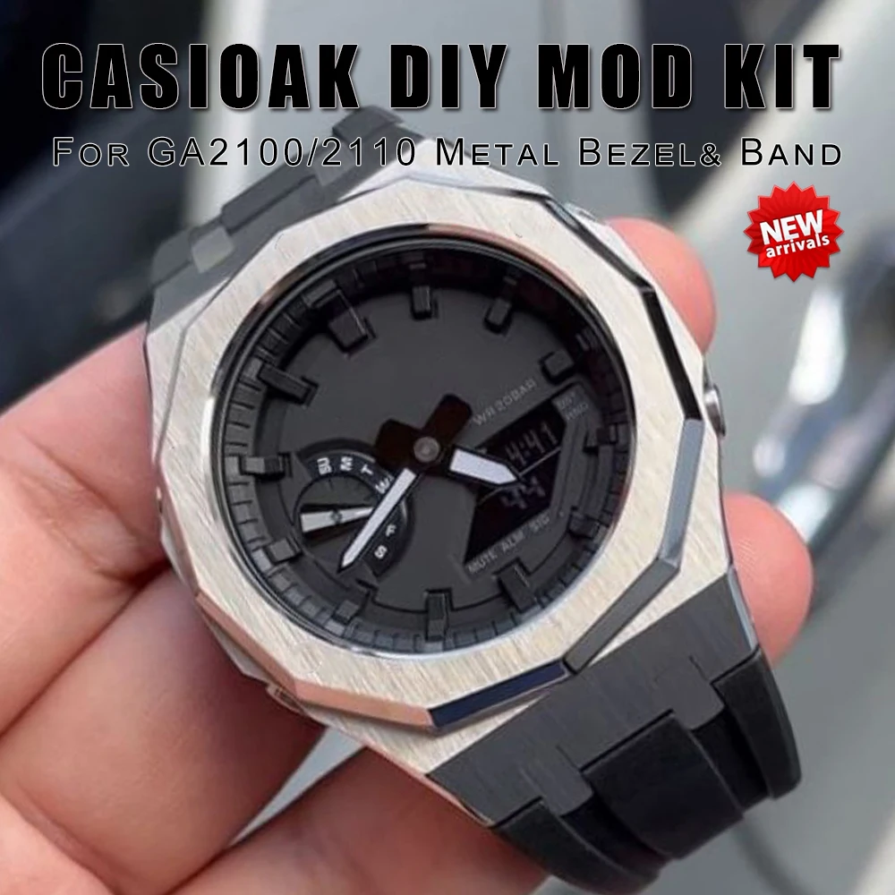 

Stainless Steel Bezel Case For Casioak Mod Kit GA2100 GA2110 Metal Band Watch For GAB2100 Luxury Modification Kit Rubber Strap