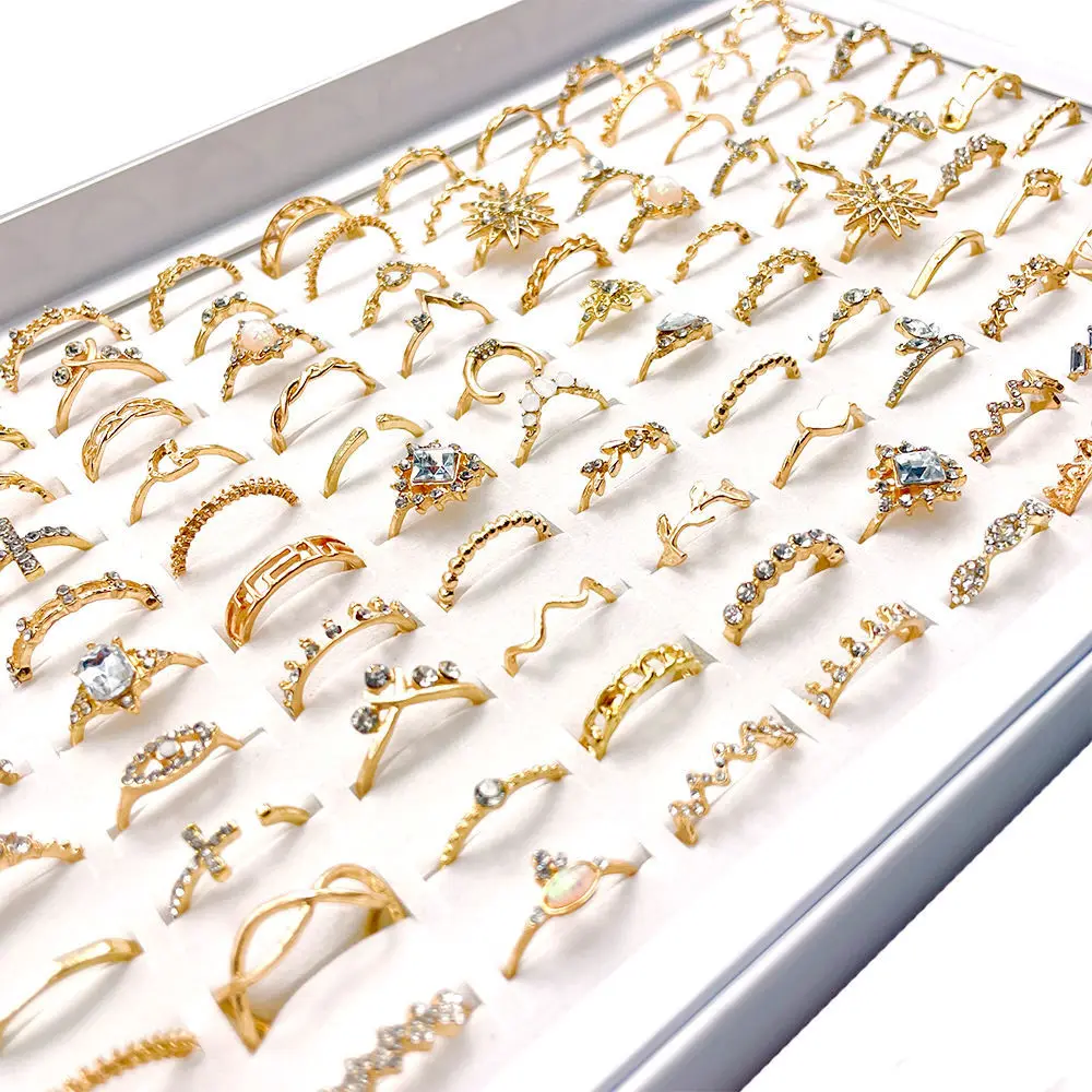 50/100Pcs/Lot Fashion Rings for Women Vintage Wedding  Party Accessories Wholesale Silver Ring Gift