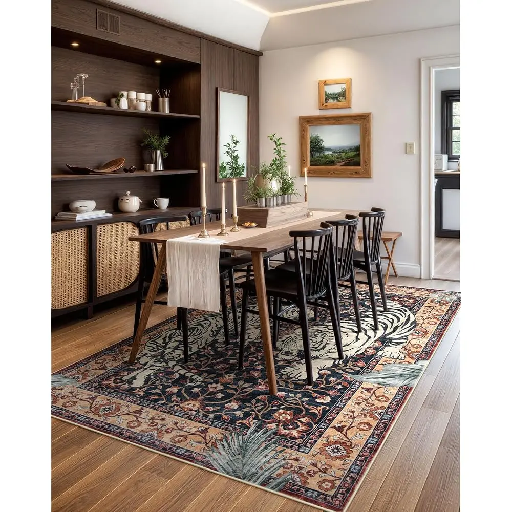 5×7 Washable Vintage Tiger Area Rug 5